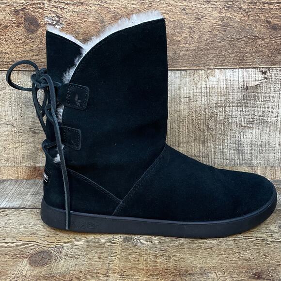 Koolaburra by UGG Shazi Black Suede Short Boots Booties Lace Up Back Size 7 - Picture 6 of 9